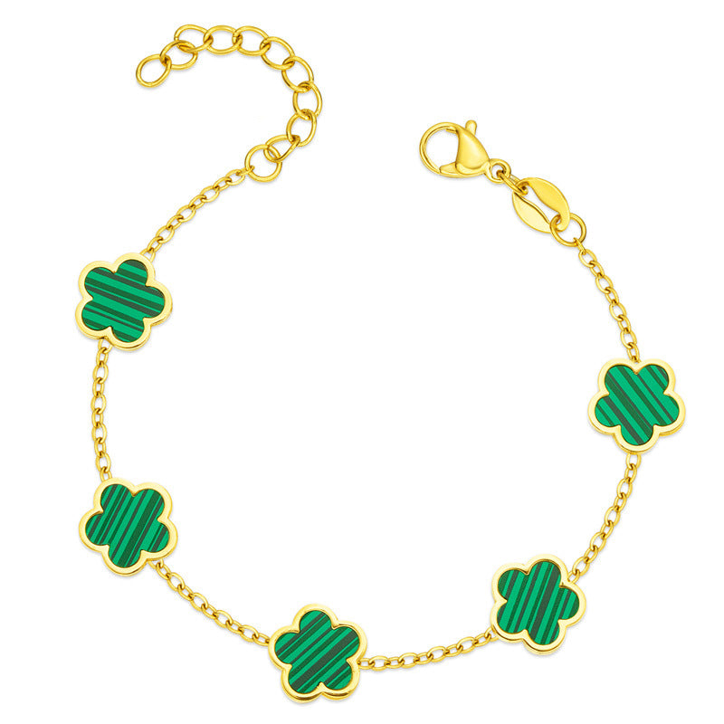 Small Fresh And Lovely Green Drop Gum Flower Gold Bracelet Jewelry