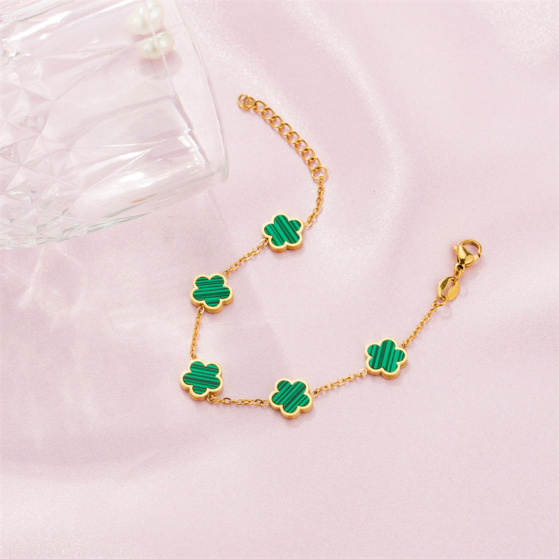 Small Fresh And Lovely Green Drop Gum Flower Gold Bracelet Jewelry