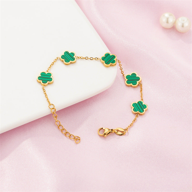 Small Fresh And Lovely Green Drop Gum Flower Gold Bracelet Jewelry