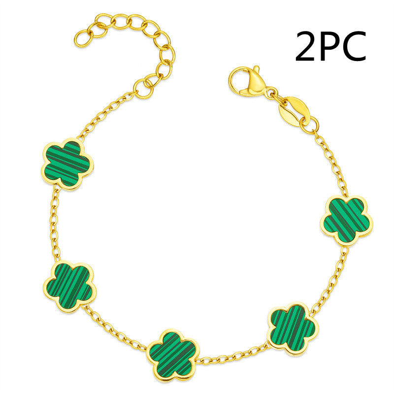 Small Fresh And Lovely Green Drop Gum Flower Gold Bracelet Jewelry