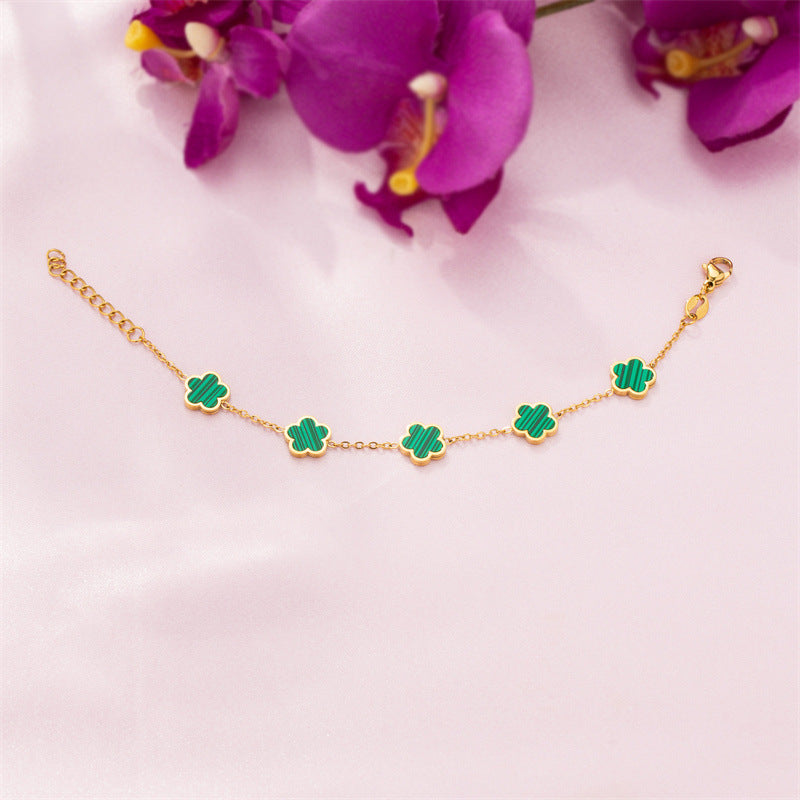 Small Fresh And Lovely Green Drop Gum Flower Gold Bracelet Jewelry