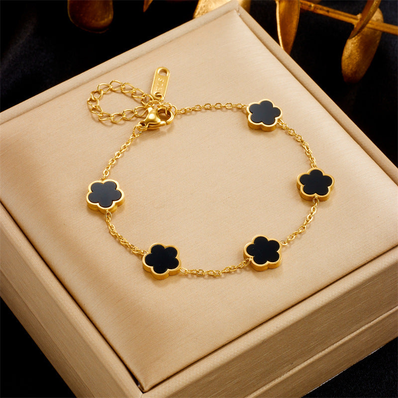 Small Fresh And Lovely Green Drop Gum Flower Gold Bracelet Jewelry